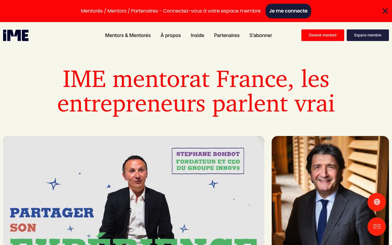 Apercu du site Mentorat Entrepreneurial France – IME