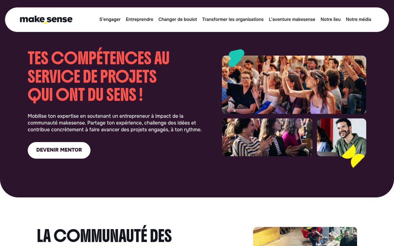 Apercu du site makesense – Mentorat Entrepreneurs sociaux